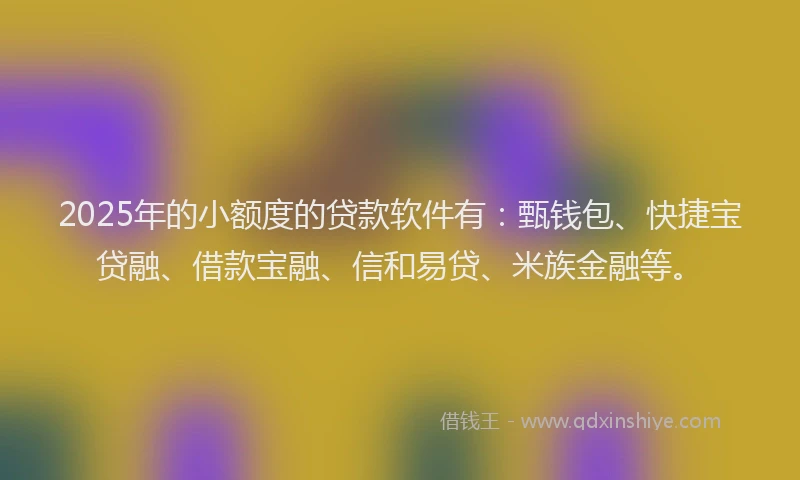 2025年的小额度的贷款软件有：甄钱包、快捷宝贷融、借款宝融、信和易贷、米族金融等。