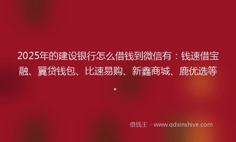 2025年的建设银行怎么借钱到微信有：钱速借宝融、翼贷钱包、比速易购、新鑫商城、鹿优选等。