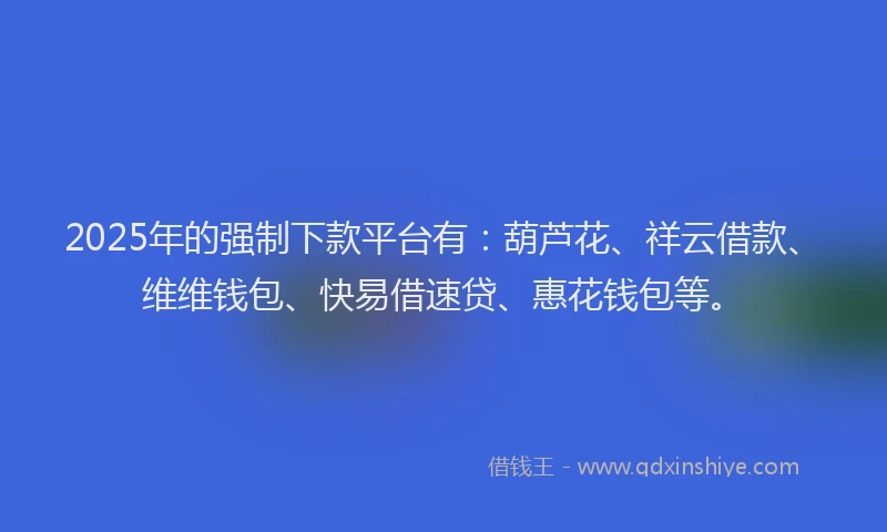 2025年的强制下款平台有：葫芦花、祥云借款、维维钱包、快易借速贷、惠花钱包等。
