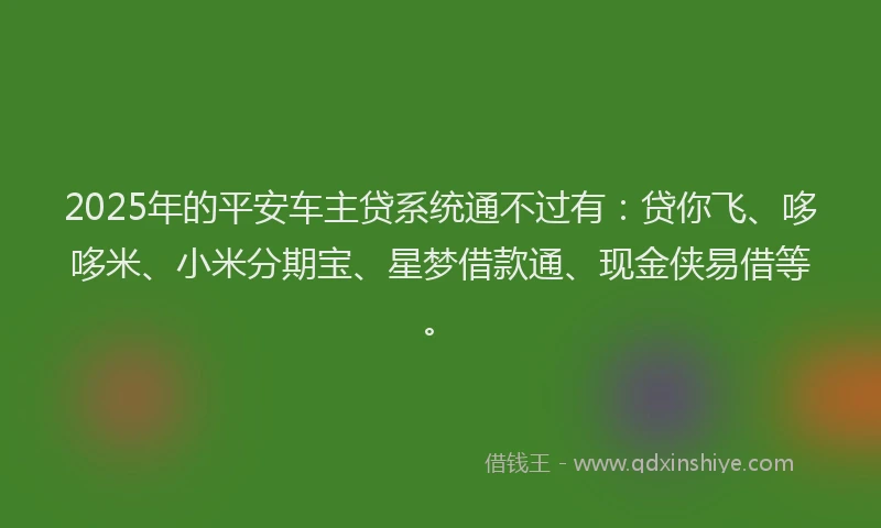 2025年的平安车主贷系统通不过有：贷你飞、哆哆米、小米分期宝、星梦借款通、现金侠易借等。