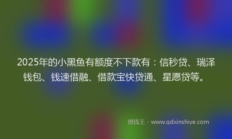 2025年的小黑鱼有额度不下款有：信秒贷、瑞泽钱包、钱速借融、借款宝快贷通、星愿贷等。