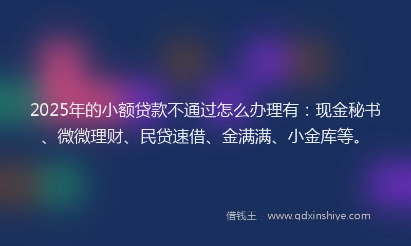 2025年的小额贷款不通过怎么办理有：现金秘书、微微理财、民贷速借、金满满、小金库等。