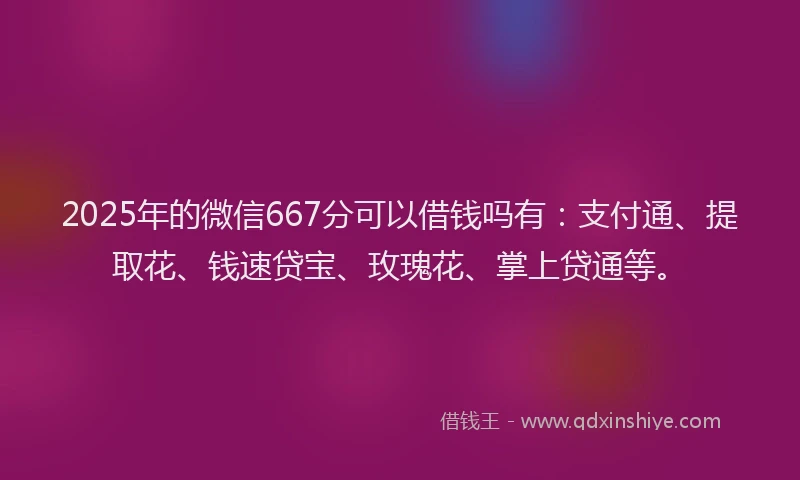2025年的微信667分可以借钱吗有：支付通、提取花、钱速贷宝、玫瑰花、掌上贷通等。