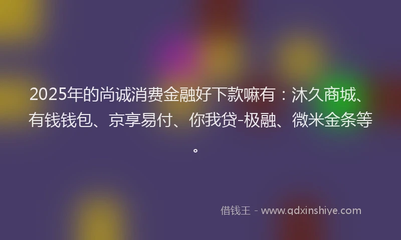 2025年的尚诚消费金融好下款嘛有：沐久商城、有钱钱包、京享易付、你我贷-极融、微米金条等。