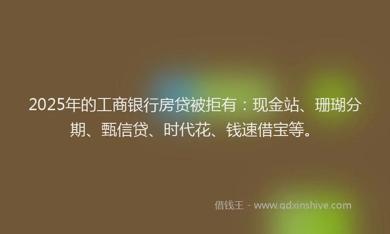 2025年的工商银行房贷被拒有：现金站、珊瑚分期、甄信贷、时代花、钱速借宝等。
