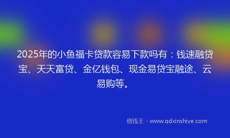 2025年的小鱼福卡贷款容易下款吗有：钱速融贷宝、天天富贷、金亿钱包、现金易贷宝融途、云易购等。
