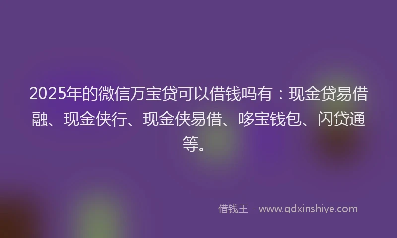 2025年的微信万宝贷可以借钱吗有：现金贷易借融、现金侠行、现金侠易借、哆宝钱包、闪贷通等。