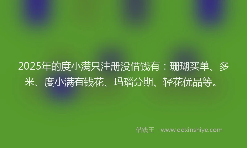 2025年的度小满只注册没借钱有：珊瑚买单、多米、度小满有钱花、玛瑙分期、轻花优品等。