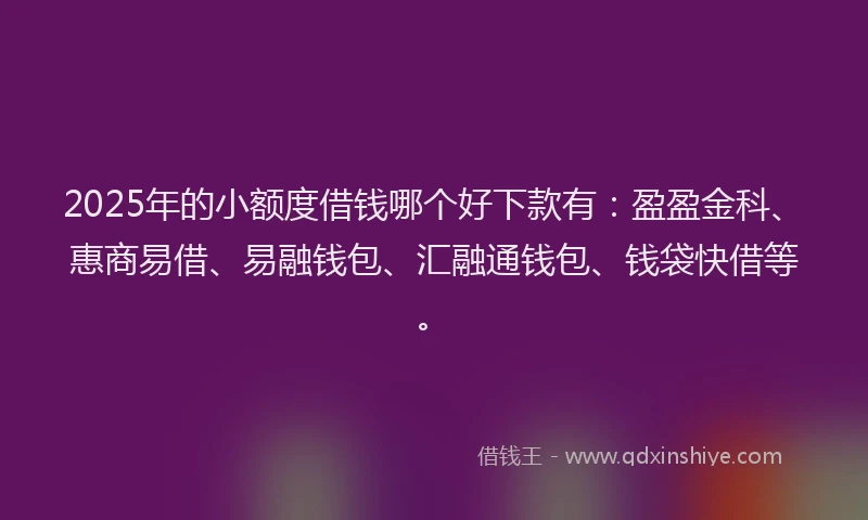 2025年的小额度借钱哪个好下款有：盈盈金科、惠商易借、易融钱包、汇融通钱包、钱袋快借等。