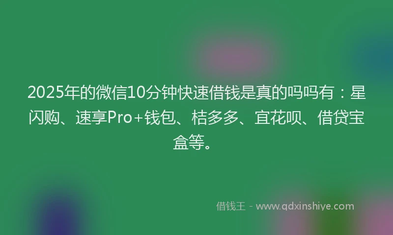 2025年的微信10分钟快速借钱是真的吗吗有：星闪购、速享Pro+钱包、桔多多、宜花呗、借贷宝盒等。