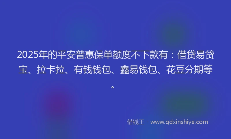 2025年的平安普惠保单额度不下款有：借贷易贷宝、拉卡拉、有钱钱包、鑫易钱包、花豆分期等。