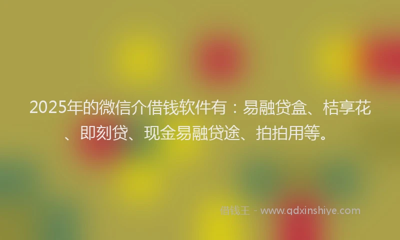 2025年的微信介借钱软件有：易融贷盒、桔享花、即刻贷、现金易融贷途、拍拍用等。