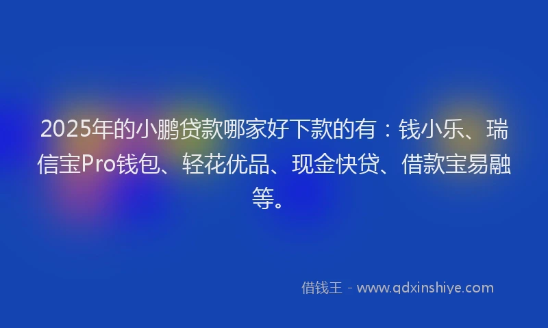 2025年的小鹏贷款哪家好下款的有：钱小乐、瑞信宝Pro钱包、轻花优品、现金快贷、借款宝易融等。