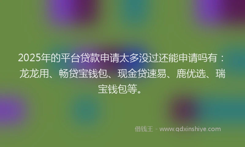 2025年的平台贷款申请太多没过还能申请吗有：龙龙用、畅贷宝钱包、现金贷速易、鹿优选、瑞宝钱包等。