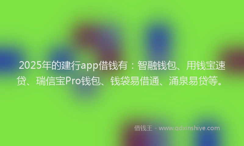 2025年的建行app借钱有：智融钱包、用钱宝速贷、瑞信宝Pro钱包、钱袋易借通、涌泉易贷等。