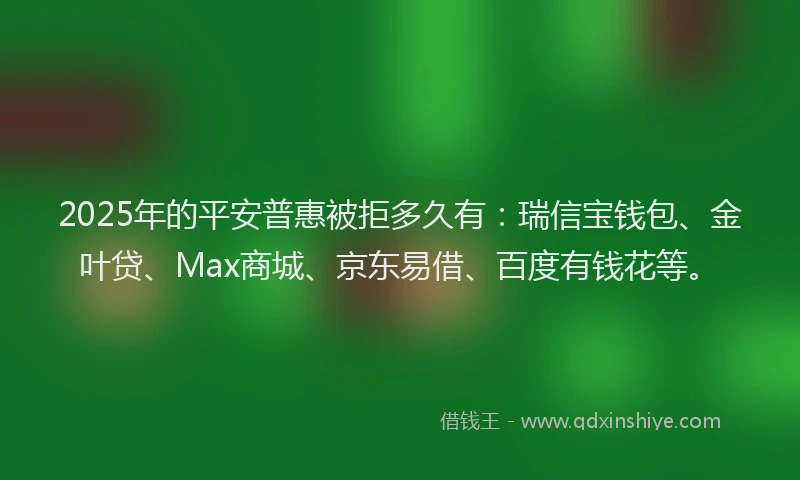 2025年的平安普惠被拒多久有：瑞信宝钱包、金叶贷、Max商城、京东易借、百度有钱花等。