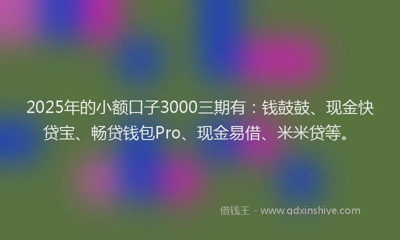 2025年的小额口子3000三期有：钱鼓鼓、现金快贷宝、畅贷钱包Pro、现金易借、米米贷等。