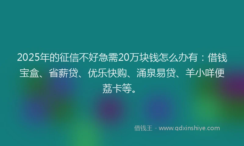 2025年的征信不好急需20万块钱怎么办有：借钱宝盒、省薪贷、优乐快购、涌泉易贷、羊小咩便荔卡等。