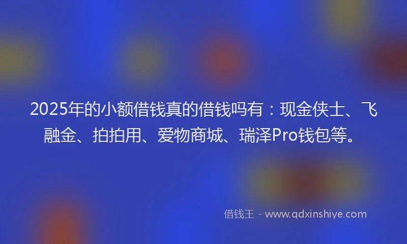 2025年的小额借钱真的借钱吗有：现金侠士、飞融金、拍拍用、爱物商城、瑞泽Pro钱包等。