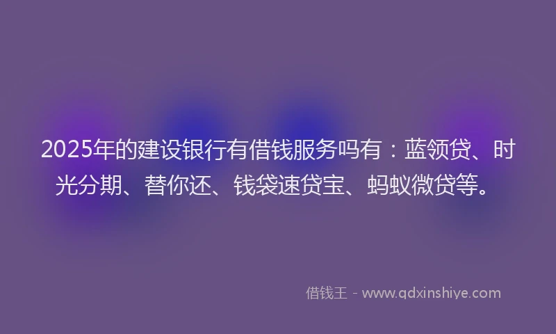 2025年的建设银行有借钱服务吗有：蓝领贷、时光分期、替你还、钱袋速贷宝、蚂蚁微贷等。