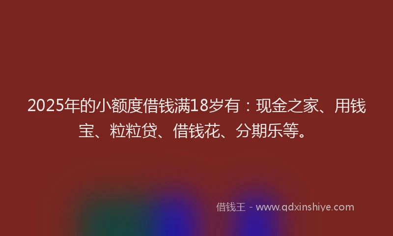 2025年的小额度借钱满18岁有：现金之家、用钱宝、粒粒贷、借钱花、分期乐等。