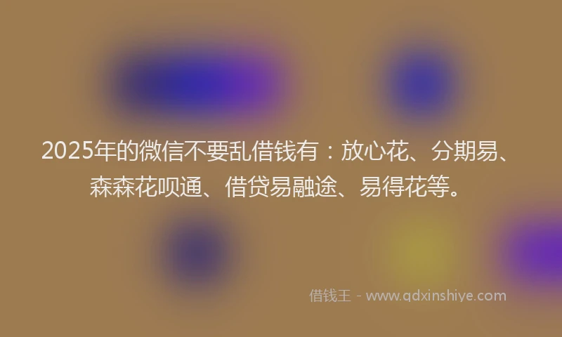 2025年的微信不要乱借钱有：放心花、分期易、森森花呗通、借贷易融途、易得花等。