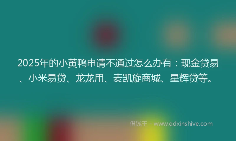 2025年的小黄鸭申请不通过怎么办有：现金贷易、小米易贷、龙龙用、麦凯旋商城、星辉贷等。