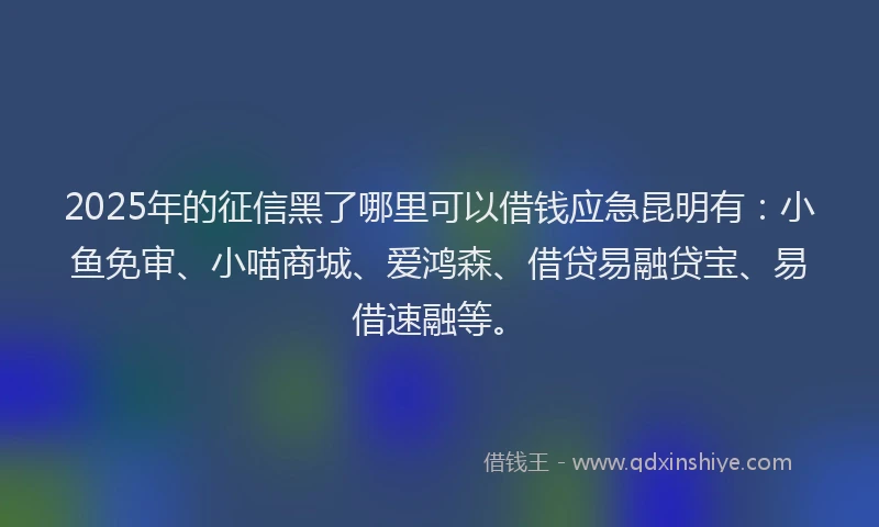 2025年的征信黑了哪里可以借钱应急昆明有：小鱼免审、小喵商城、爱鸿森、借贷易融贷宝、易借速融等。