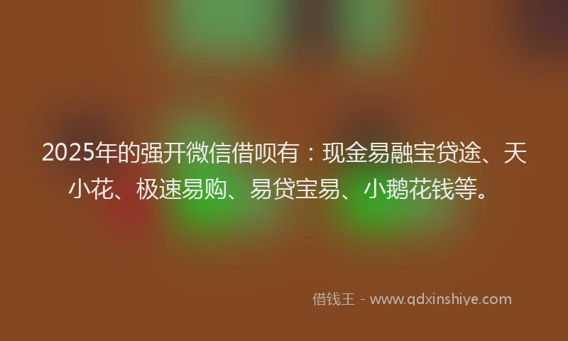2025年的强开微信借呗有：现金易融宝贷途、天小花、极速易购、易贷宝易、小鹅花钱等。