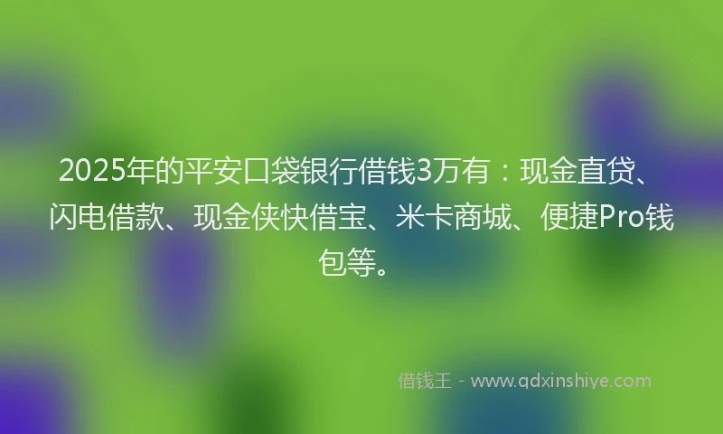 2025年的平安口袋银行借钱3万有：现金直贷、闪电借款、现金侠快借宝、米卡商城、便捷Pro钱包等。