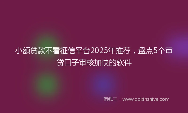 小额贷款不看征信平台2025年推荐，盘点5个审贷口子审核加快的软件