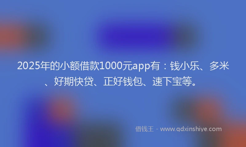 2025年的小额借款1000元app有：钱小乐、多米、好期快贷、正好钱包、速下宝等。