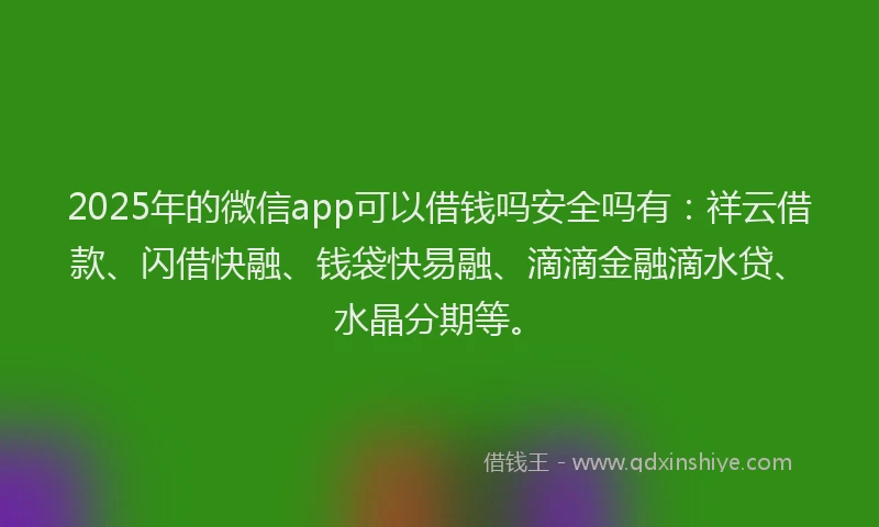 2025年的微信app可以借钱吗安全吗有：祥云借款、闪借快融、钱袋快易融、滴滴金融滴水贷、水晶分期等。