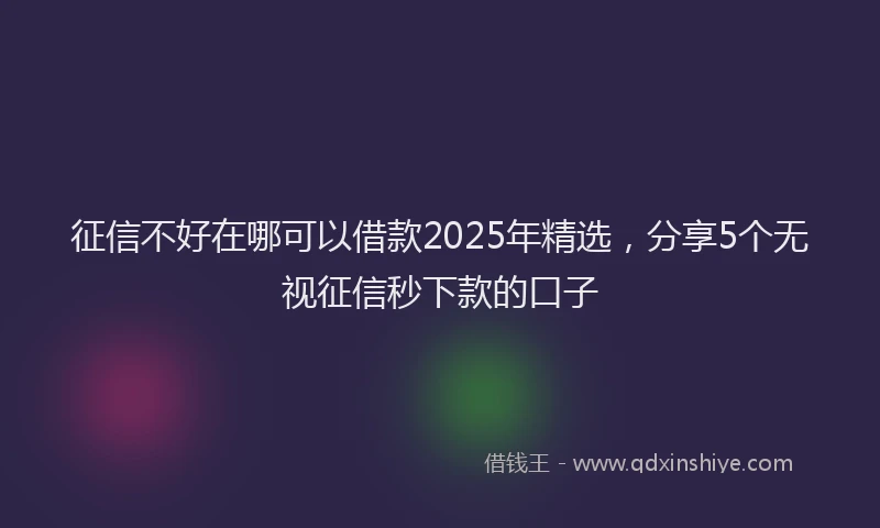 征信不好在哪可以借款2025年精选，分享5个无视征信秒下款的口子