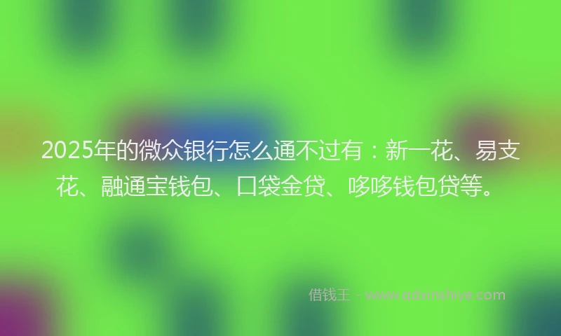 2025年的微众银行怎么通不过有：新一花、易支花、融通宝钱包、口袋金贷、哆哆钱包贷等。