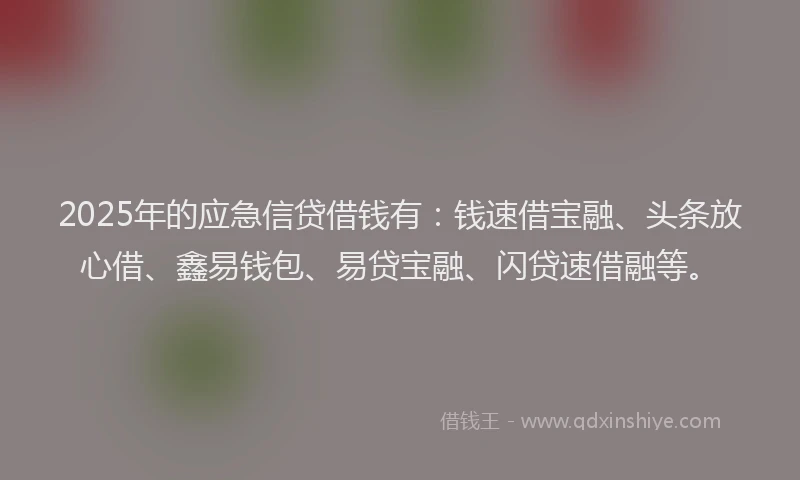 2025年的应急信贷借钱有：钱速借宝融、头条放心借、鑫易钱包、易贷宝融、闪贷速借融等。