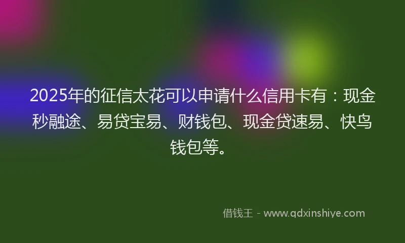 2025年的征信太花可以申请什么信用卡有：现金秒融途、易贷宝易、财钱包、现金贷速易、快鸟钱包等。
