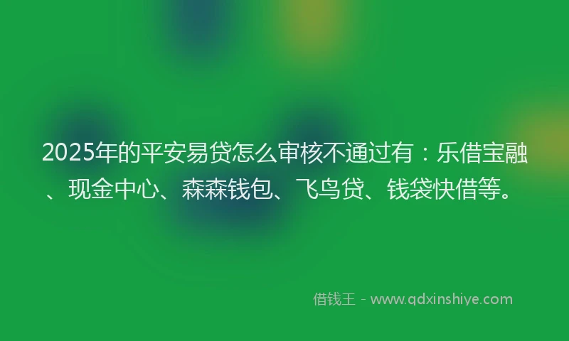 2025年的平安易贷怎么审核不通过有：乐借宝融、现金中心、森森钱包、飞鸟贷、钱袋快借等。