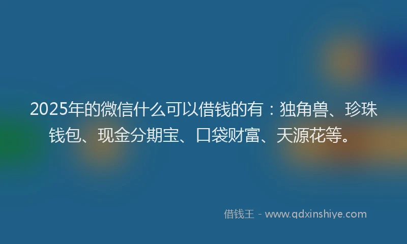 2025年的微信什么可以借钱的有：独角兽、珍珠钱包、现金分期宝、口袋财富、天源花等。
