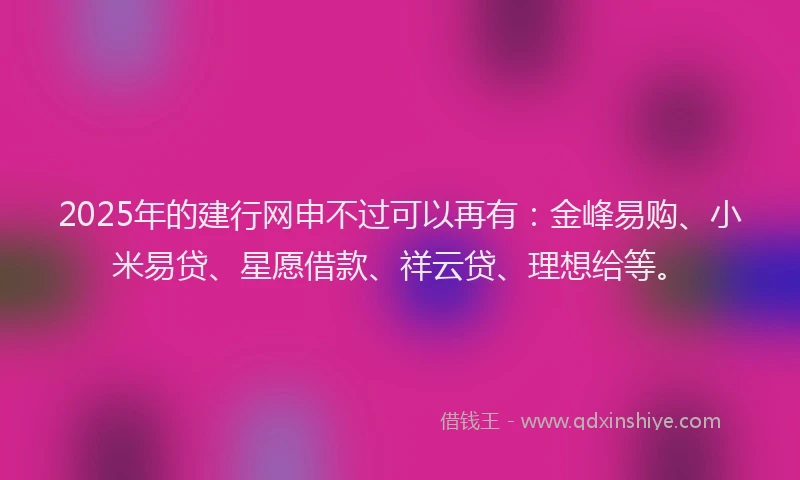 2025年的建行网申不过可以再有：金峰易购、小米易贷、星愿借款、祥云贷、理想给等。