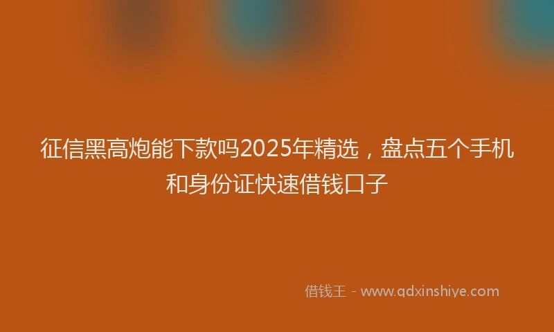 征信黑高炮能下款吗2025年精选，盘点五个手机和身份证快速借钱口子