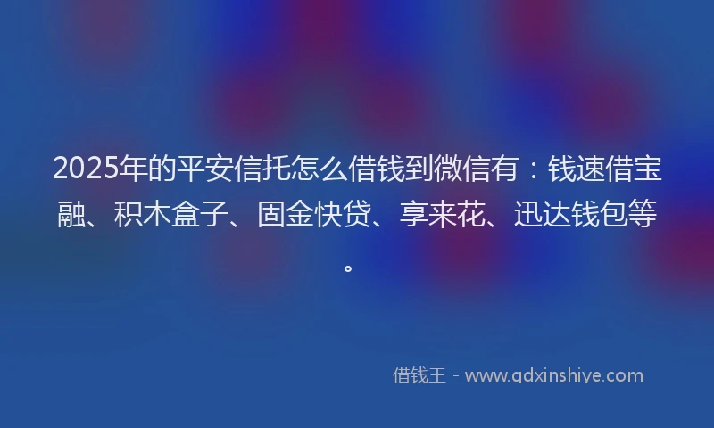 2025年的平安信托怎么借钱到微信有：钱速借宝融、积木盒子、固金快贷、享来花、迅达钱包等。