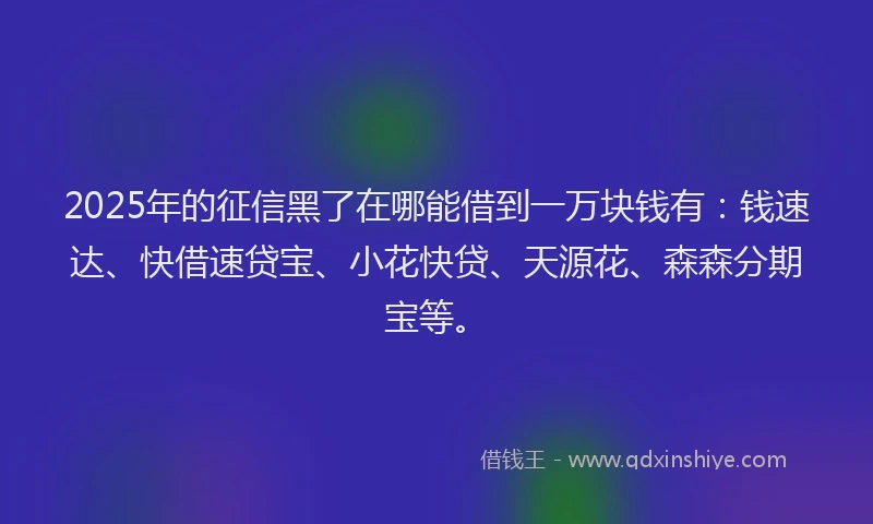 2025年的征信黑了在哪能借到一万块钱有：钱速达、快借速贷宝、小花快贷、天源花、森森分期宝等。