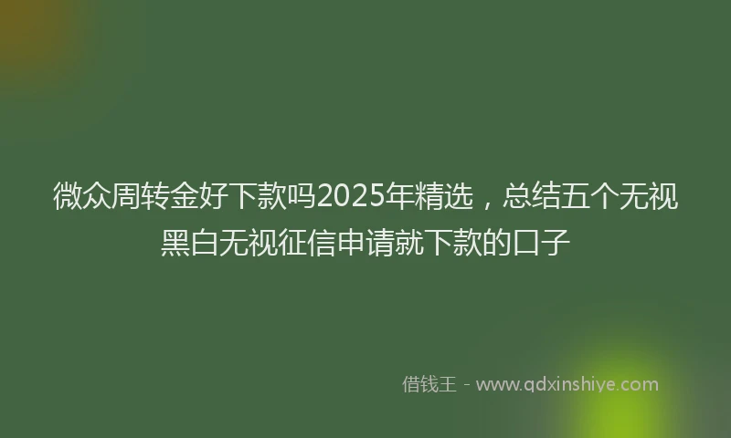 微众周转金好下款吗2025年精选，总结五个无视黑白无视征信申请就下款的口子