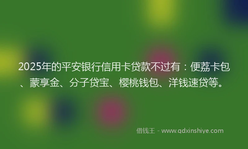 2025年的平安银行信用卡贷款不过有：便荔卡包、蒙享金、分子贷宝、樱桃钱包、洋钱速贷等。