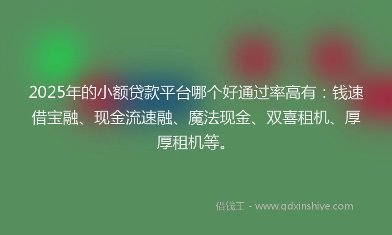 2025年的小额贷款平台哪个好通过率高有：钱速借宝融、现金流速融、魔法现金、双喜租机、厚厚租机等。