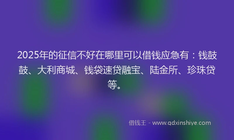 2025年的征信不好在哪里可以借钱应急有：钱鼓鼓、大利商城、钱袋速贷融宝、陆金所、珍珠贷等。
