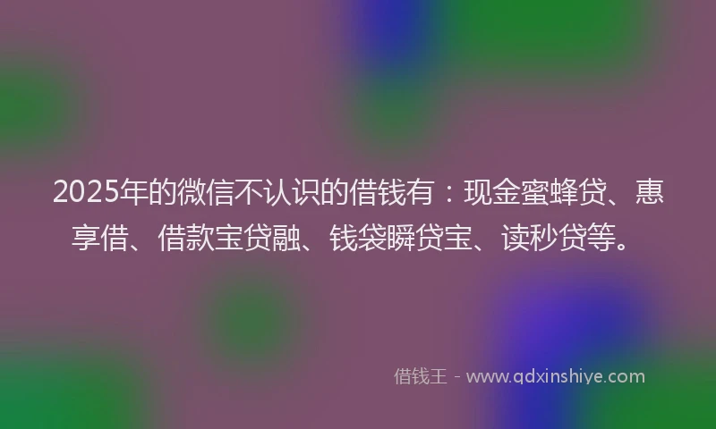 2025年的微信不认识的借钱有：现金蜜蜂贷、惠享借、借款宝贷融、钱袋瞬贷宝、读秒贷等。