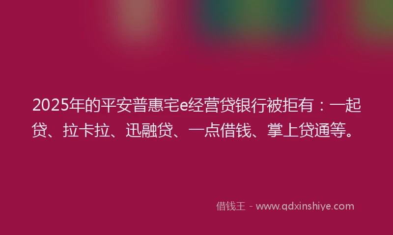 2025年的平安普惠宅e经营贷银行被拒有：一起贷、拉卡拉、迅融贷、一点借钱、掌上贷通等。