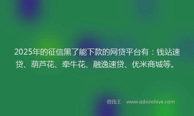 2025年的征信黑了能下款的网贷平台有：钱站速贷、葫芦花、牵牛花、融逸速贷、优米商城等。